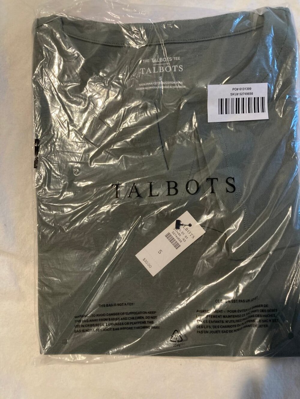 Talbots Women's Olive Green Short Sleeve T-Shirt Size S NWT